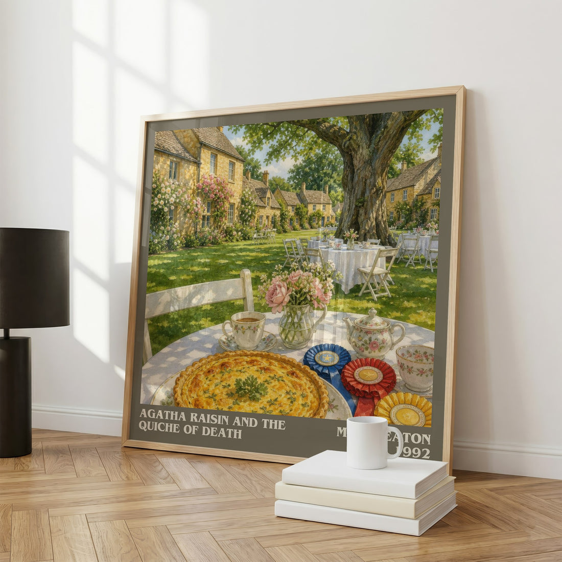 Agatha Raisin and the Quiche of Death literary print framed by window – literary home decor