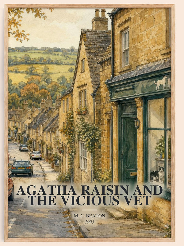 Agatha Raisin and the Vicious Vet watercolour book poster by M. C. Beaton – framed literary art print