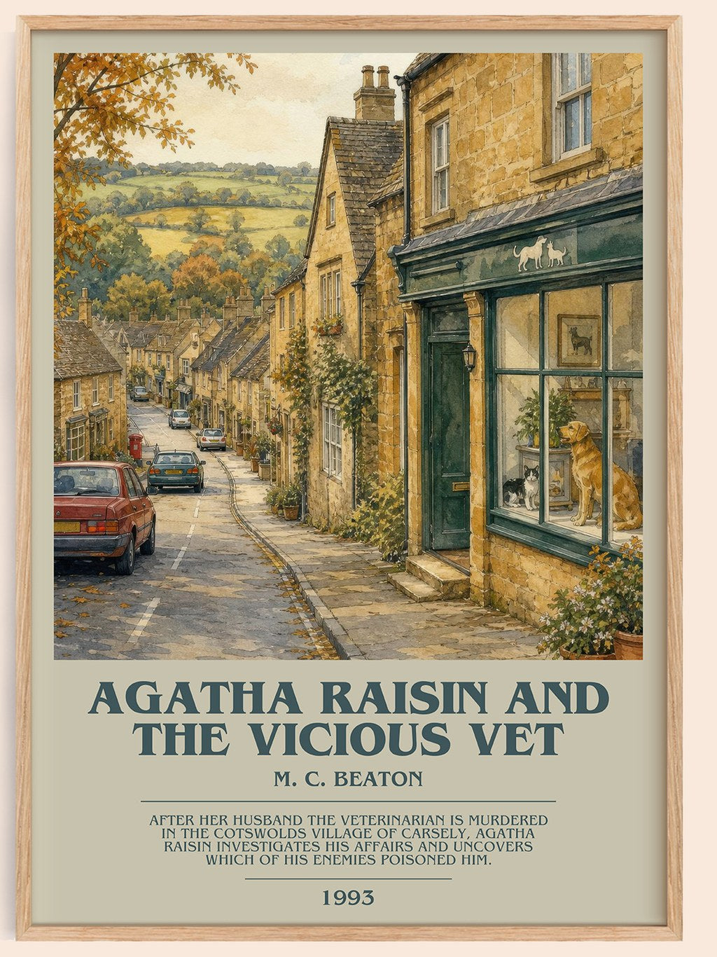 Agatha Raisin and the Vicious Vet bookish book poster by M. C. Beaton – framed literary art print