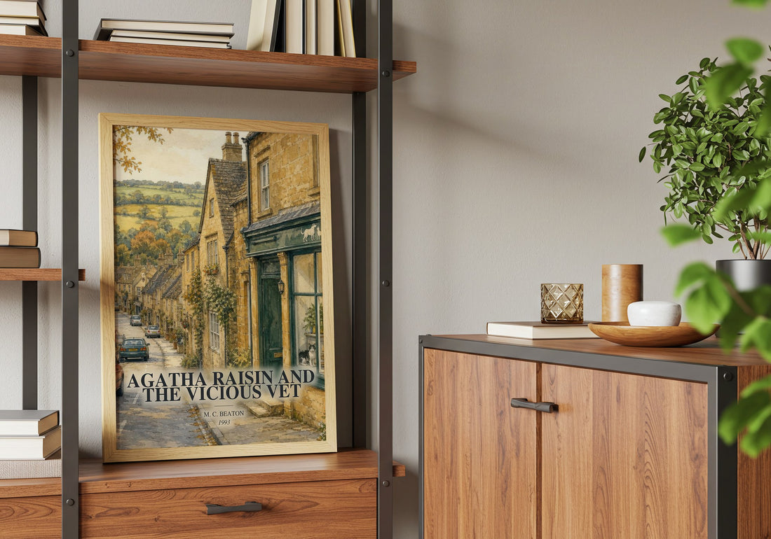 Agatha Raisin and the Vicious Vet book watercolour illustration paper finish options – matte satin gloss