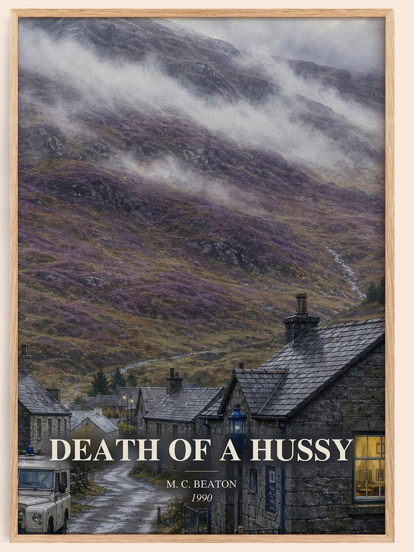 Death of a Hussy watercolour book poster by M. C. Beaton – framed literary art print