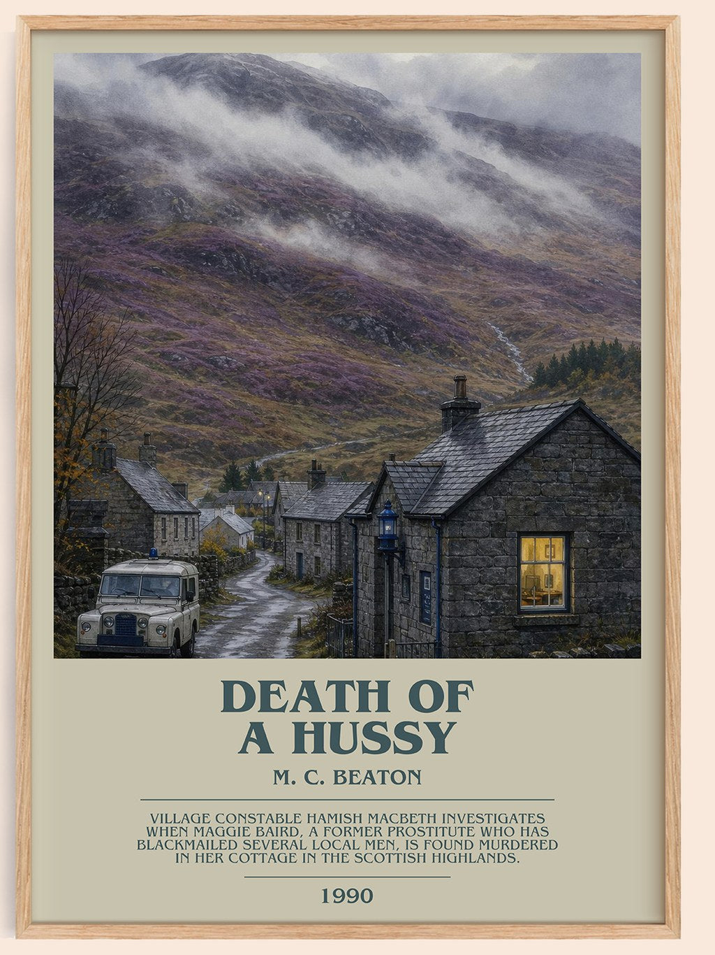 Death of a Hussy bookish book poster by M. C. Beaton – framed literary art print