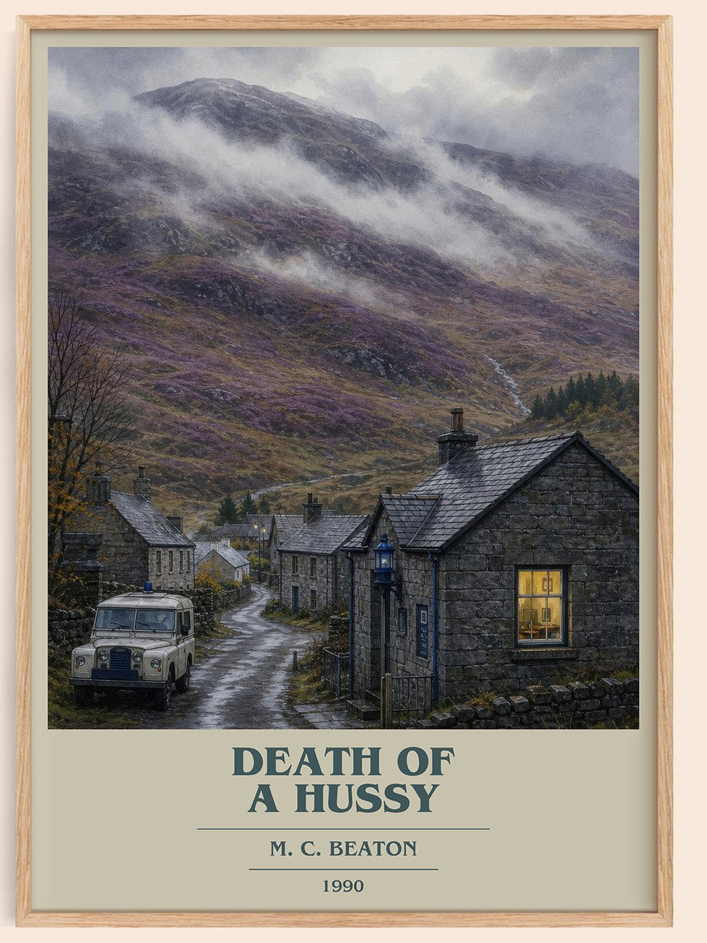 Death of a Hussy book cover book poster by M. C. Beaton – framed literary art print