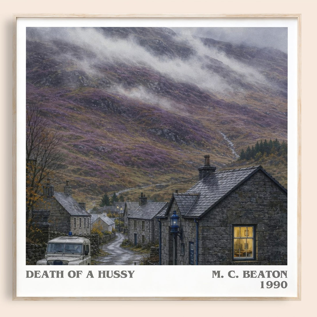 Death of a Hussy literary book poster by M. C. Beaton – framed literary art print