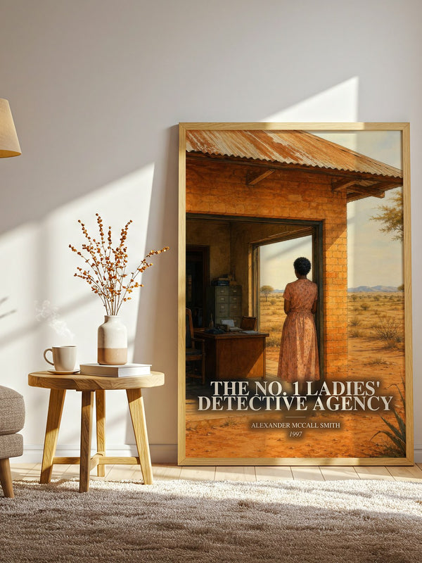 The No. 1 Ladies' Detective Agency watercolour print in frame leaning in hallway – mystery wall art