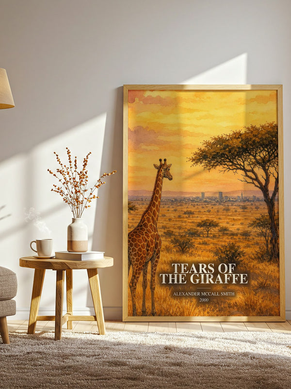 Tears of the Giraffe watercolour print in frame leaning in hallway – mystery wall art