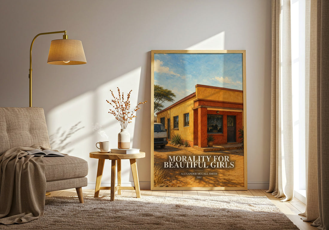 Morality for Beautiful Girls watercolour print in frame leaning in hallway – mystery wall art (mockup)