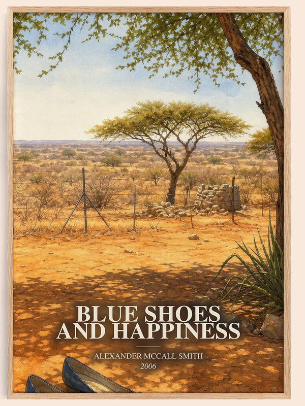 Blue Shoes and Happiness watercolour book poster by Alexander McCall Smith – framed literary art print