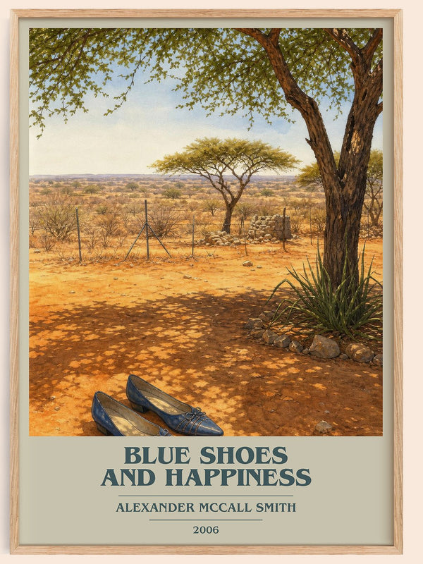 Blue Shoes and Happiness book cover book poster by Alexander McCall Smith – framed literary art print