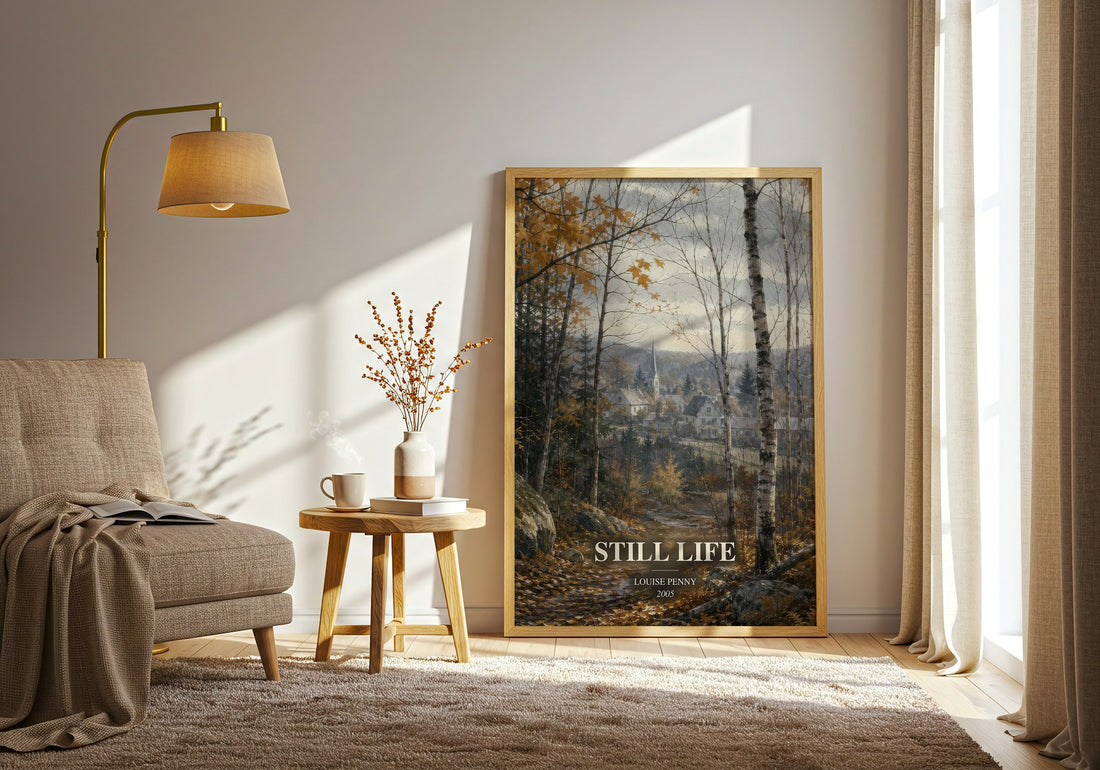 Still Life watercolour print in frame leaning in hallway – mystery wall art (mockup)