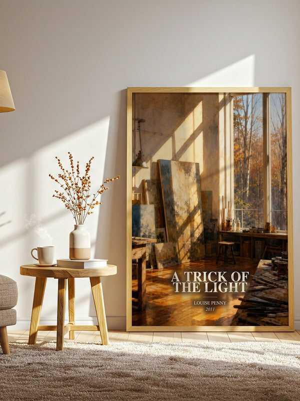 A Trick of the Light watercolour print in frame leaning in hallway – mystery wall art