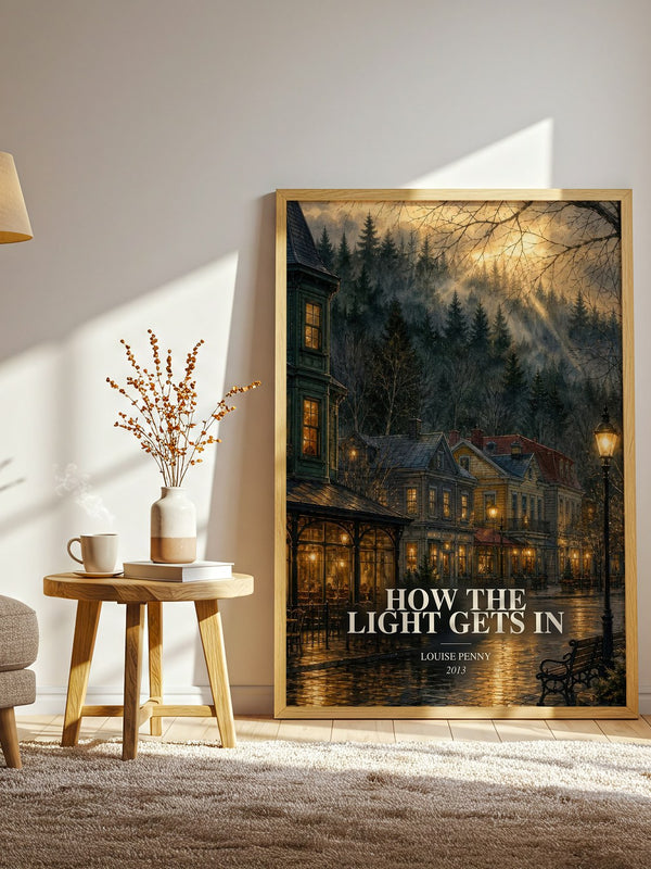 How the Light Gets In watercolour print in frame leaning in hallway – mystery wall art