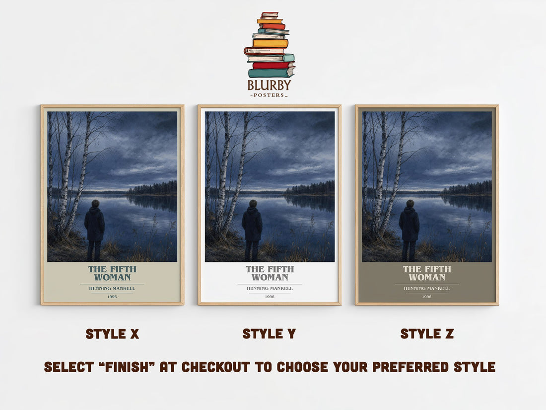 The Fifth Woman book cover print in frame leaning in hallway – crime wall art (mockup)
