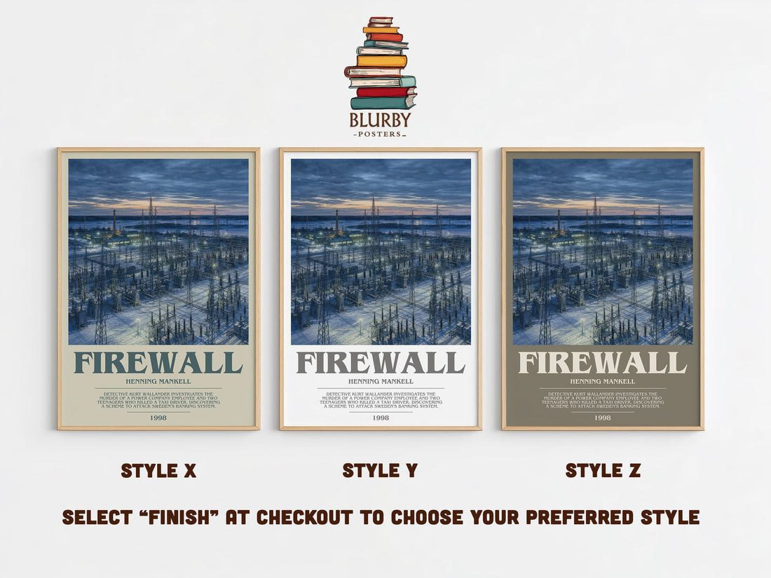 Firewall bookish print in frame leaning in hallway – crime wall art (mockup)