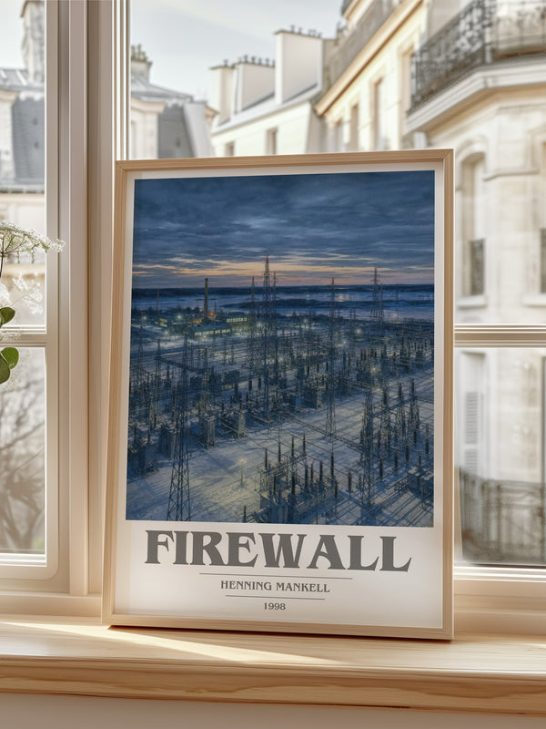 Firewall book cover poster colour and style options – Henning Mankell book art