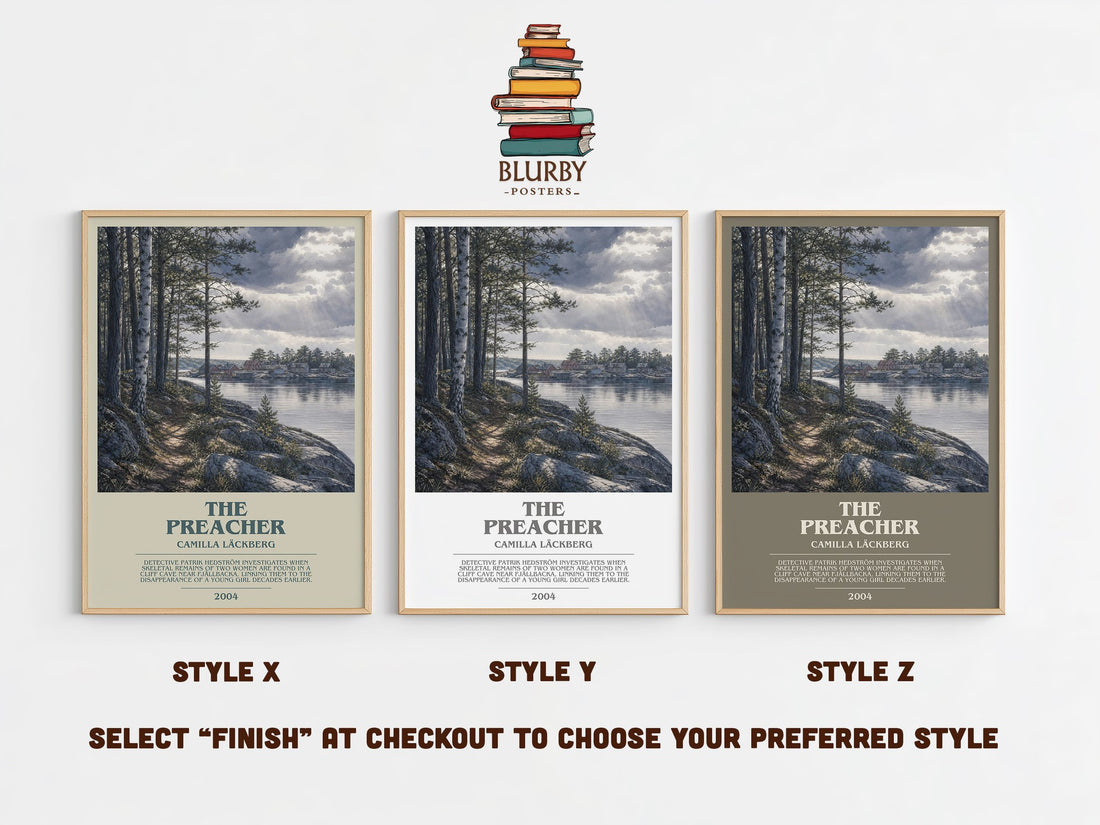 The Preacher bookish print in frame leaning in hallway – crime wall art (mockup)