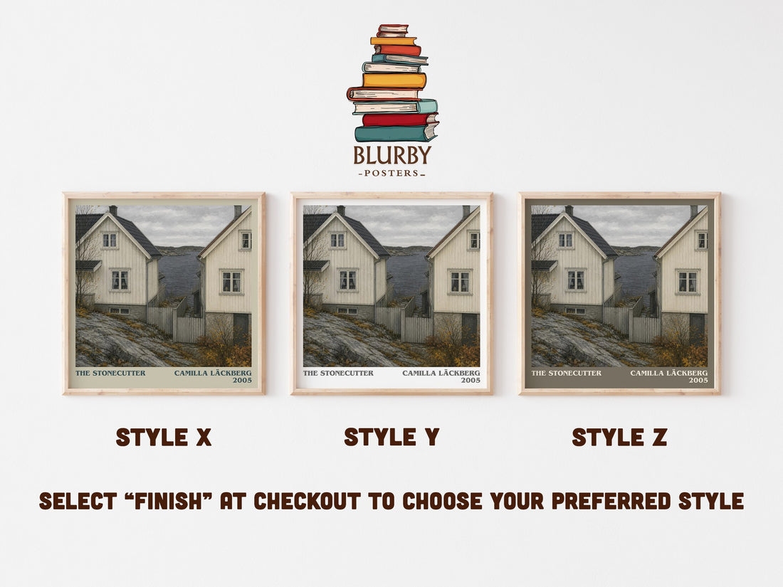The Stonecutter literary print in frame leaning in hallway – crime wall art (mockup)
