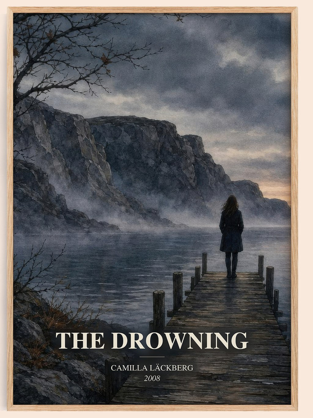The Drowning watercolour book poster by Camilla Läckberg – framed literary art print