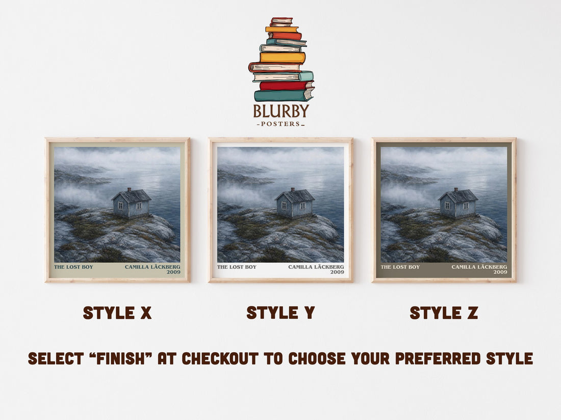 The Lost Boy literary print in frame leaning in hallway – crime wall art (mockup)