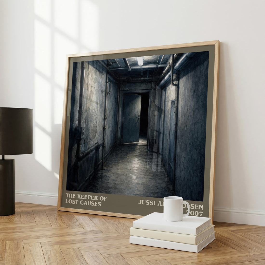 The Keeper of Lost Causes literary print framed by window – literary home decor