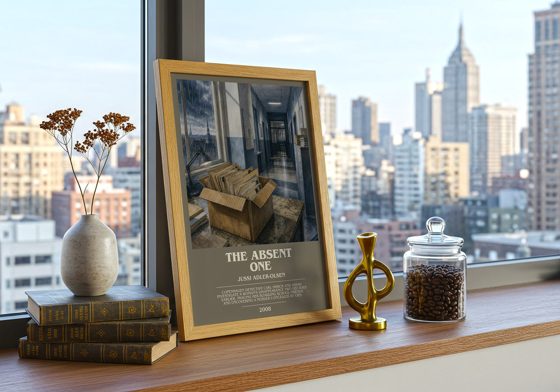 The Absent One bookish print framed by window – literary home decor