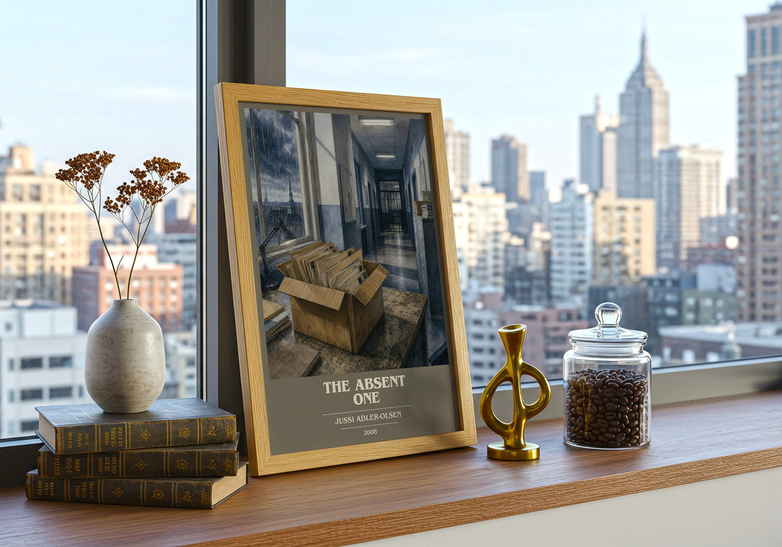 The Absent One book cover print framed by window – literary home decor