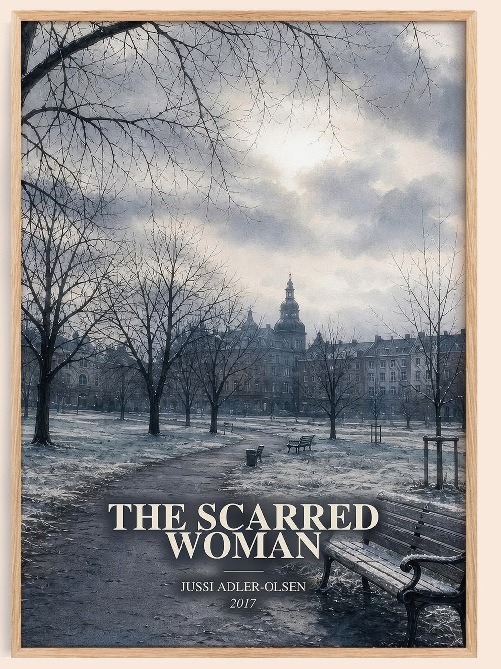 The Scarred Woman watercolour book poster by Jussi Adler-Olsen – framed literary art print