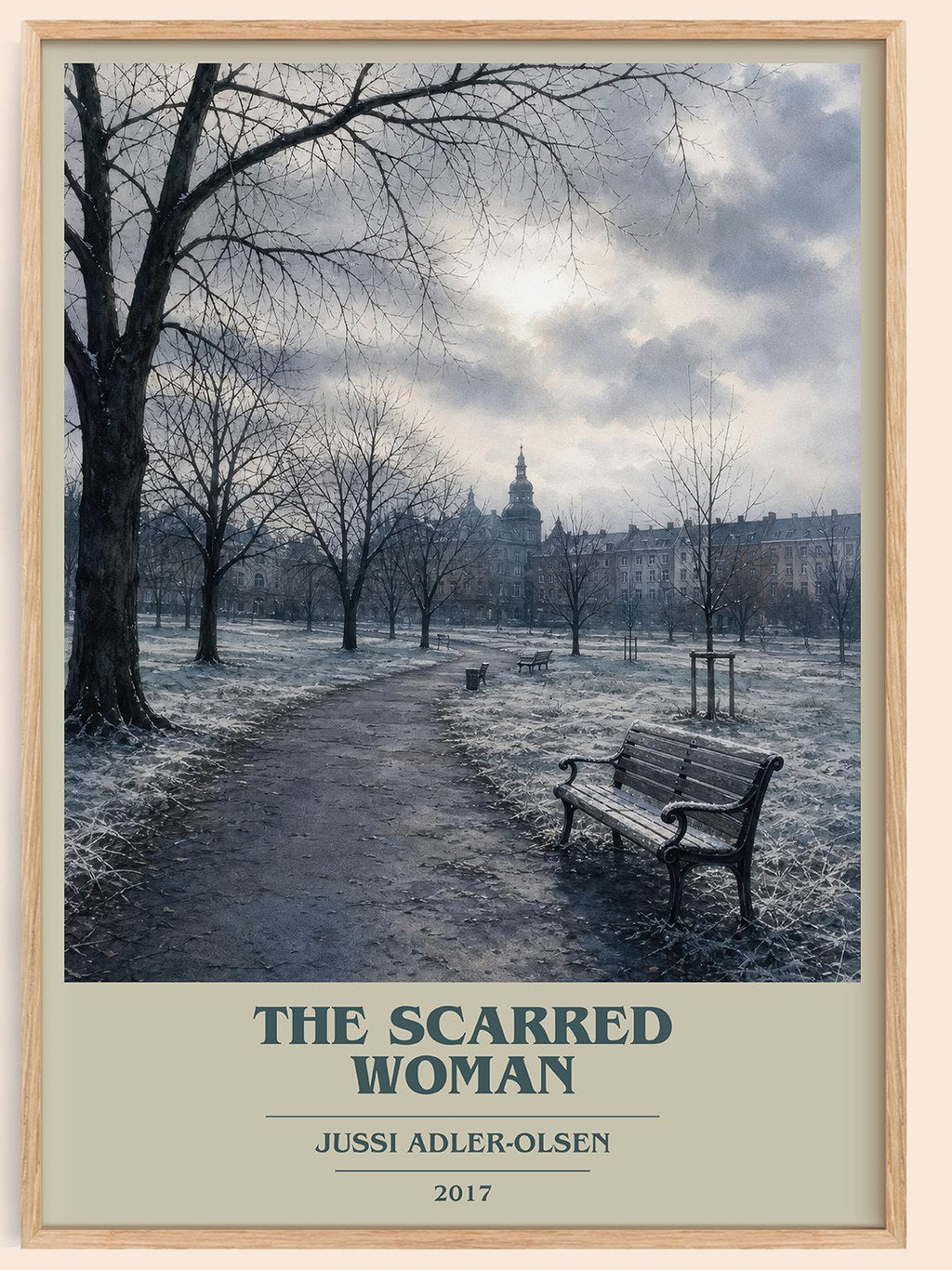 The Scarred Woman book cover book poster by Jussi Adler-Olsen – framed literary art print
