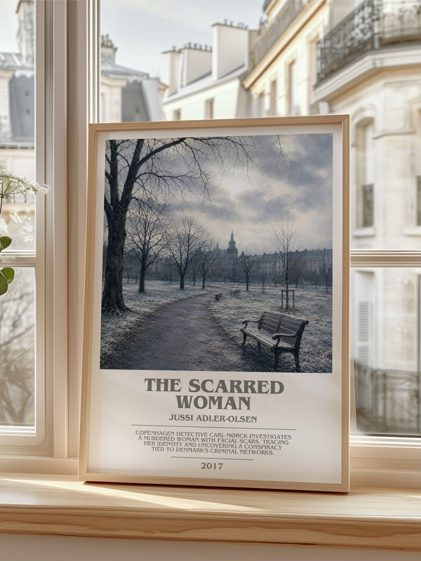 The Scarred Woman bookish poster colour and style options – Jussi Adler-Olsen book art
