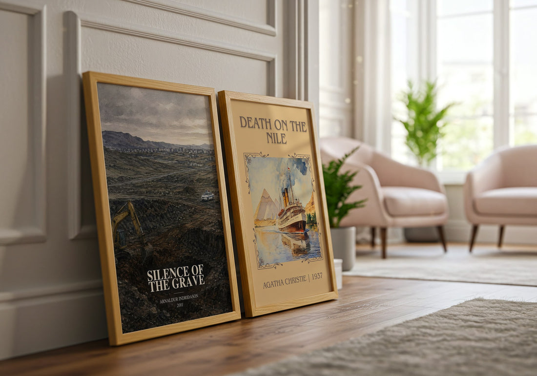 Silence of the Grave watercolour print framed by window – literary home decor