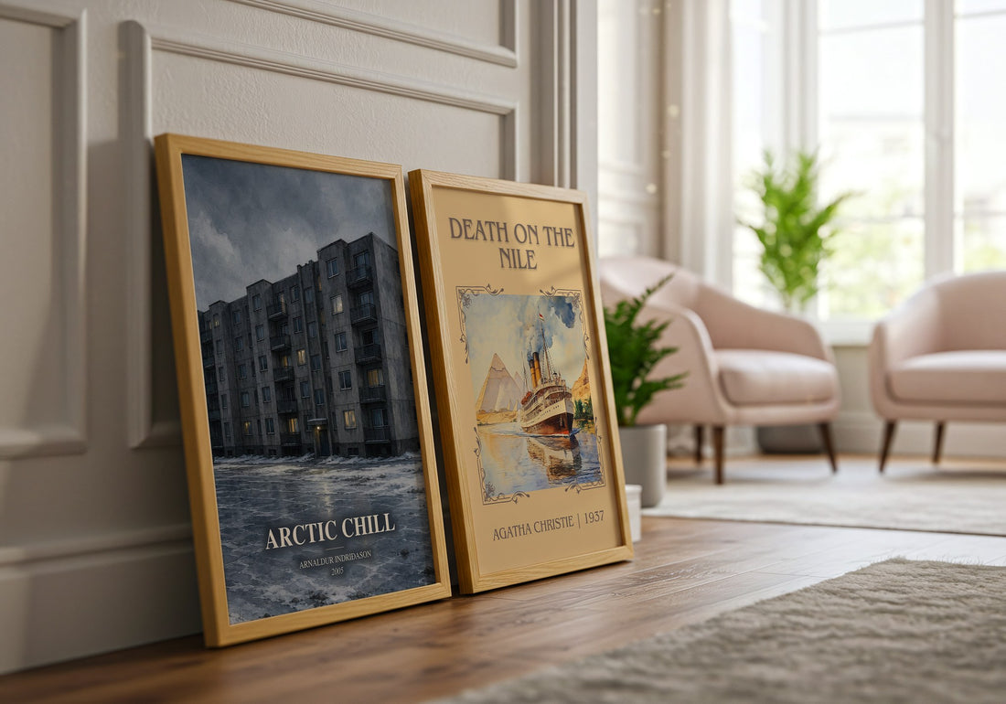 Arctic Chill watercolour print framed by window – literary home decor