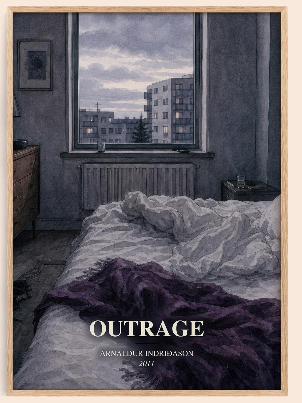 Outrage watercolour book poster by Arnaldur Indriðason – framed literary art print