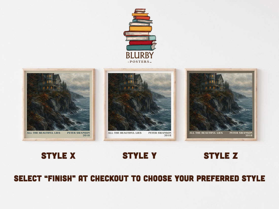 All the Beautiful Lies literary print in frame leaning in hallway – thriller wall art (mockup)