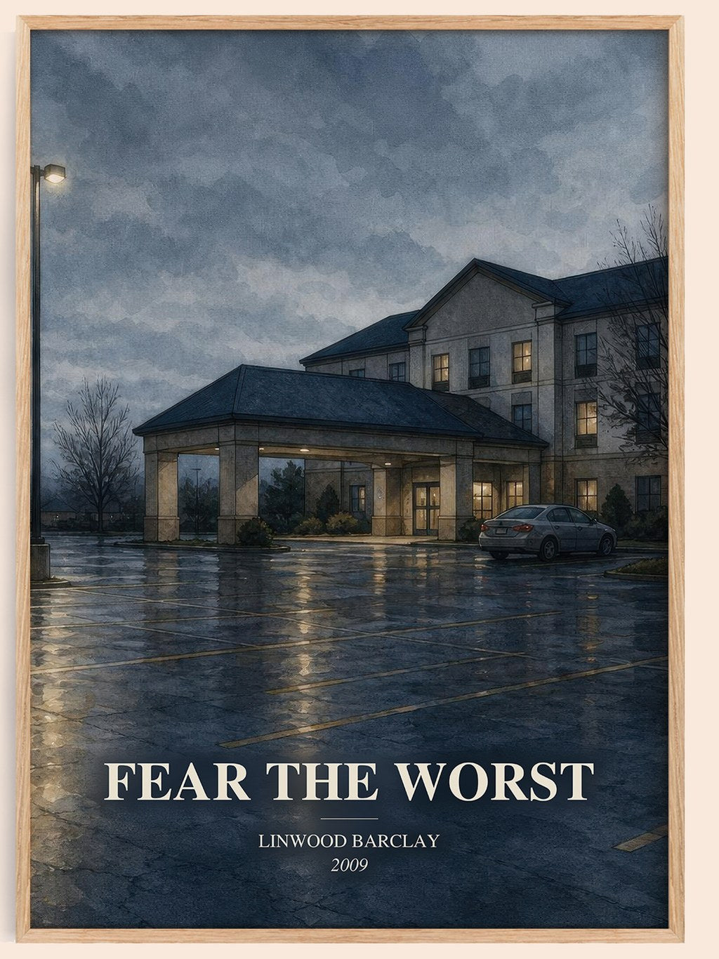 Fear the Worst watercolour book poster by Linwood Barclay – framed literary art print
