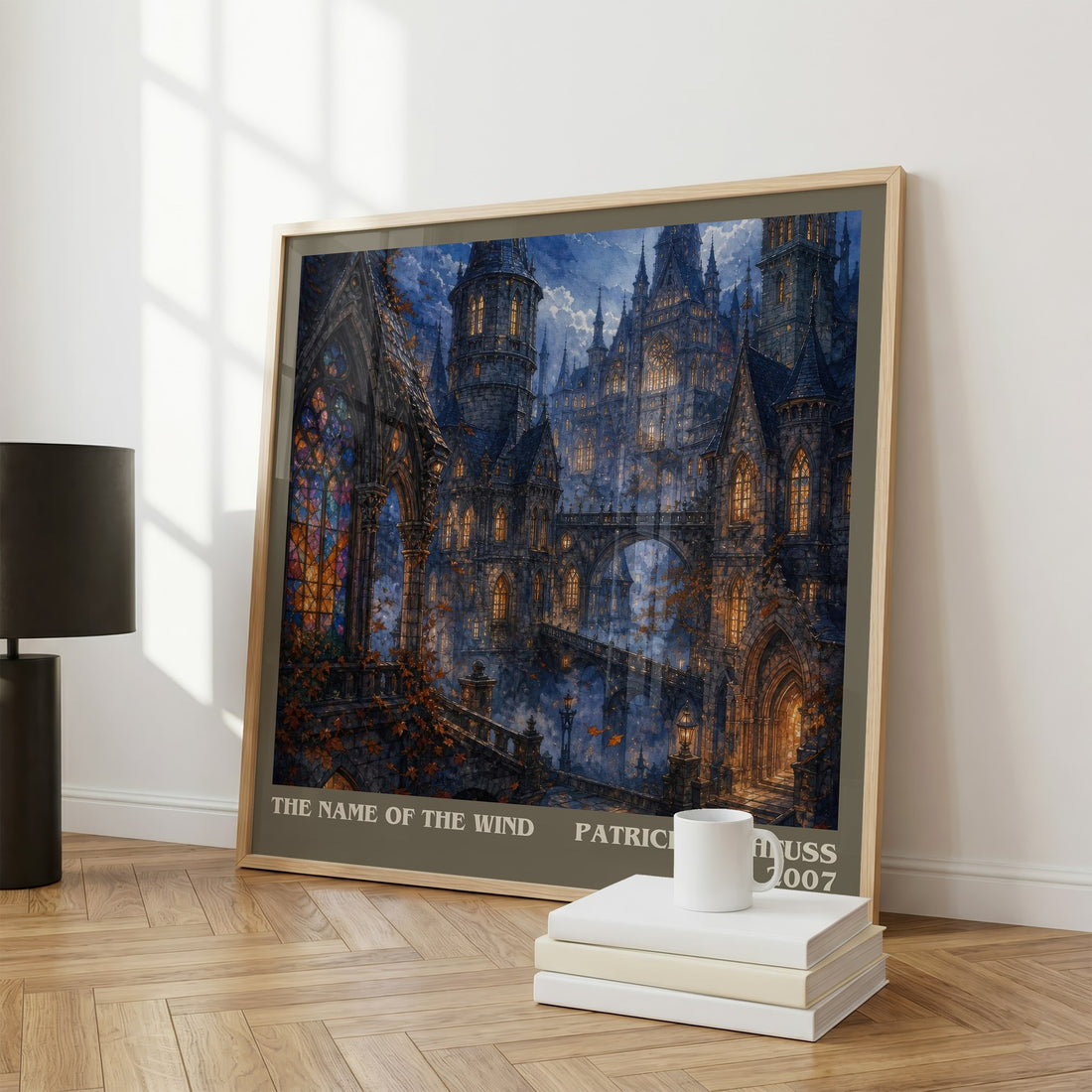 The Name of the Wind literary print framed by window – literary home decor