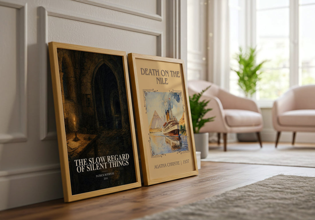 The Slow Regard of Silent Things watercolour print framed by window – literary home decor