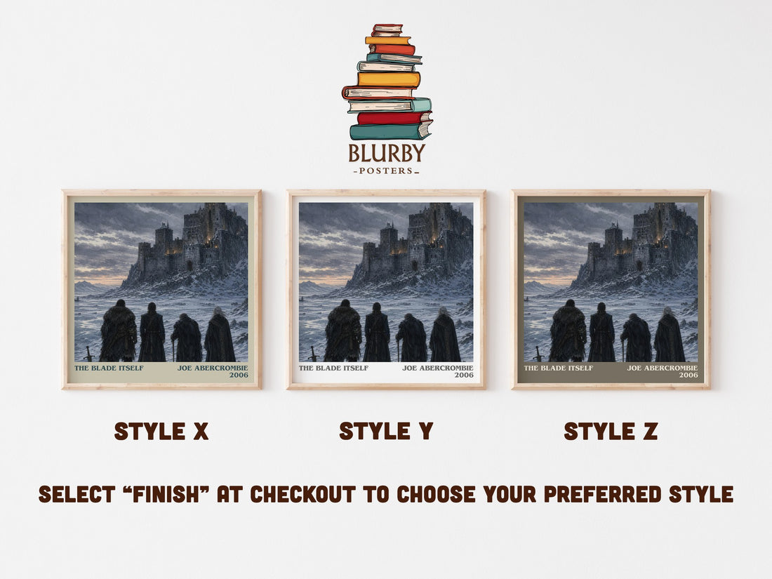 The Blade Itself literary print in frame leaning in hallway – fantasy wall art (mockup)