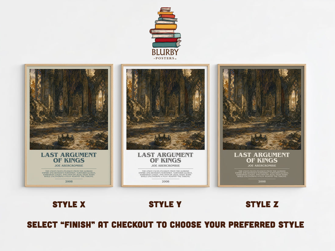 Last Argument of Kings bookish print in frame leaning in hallway – fantasy wall art (mockup)