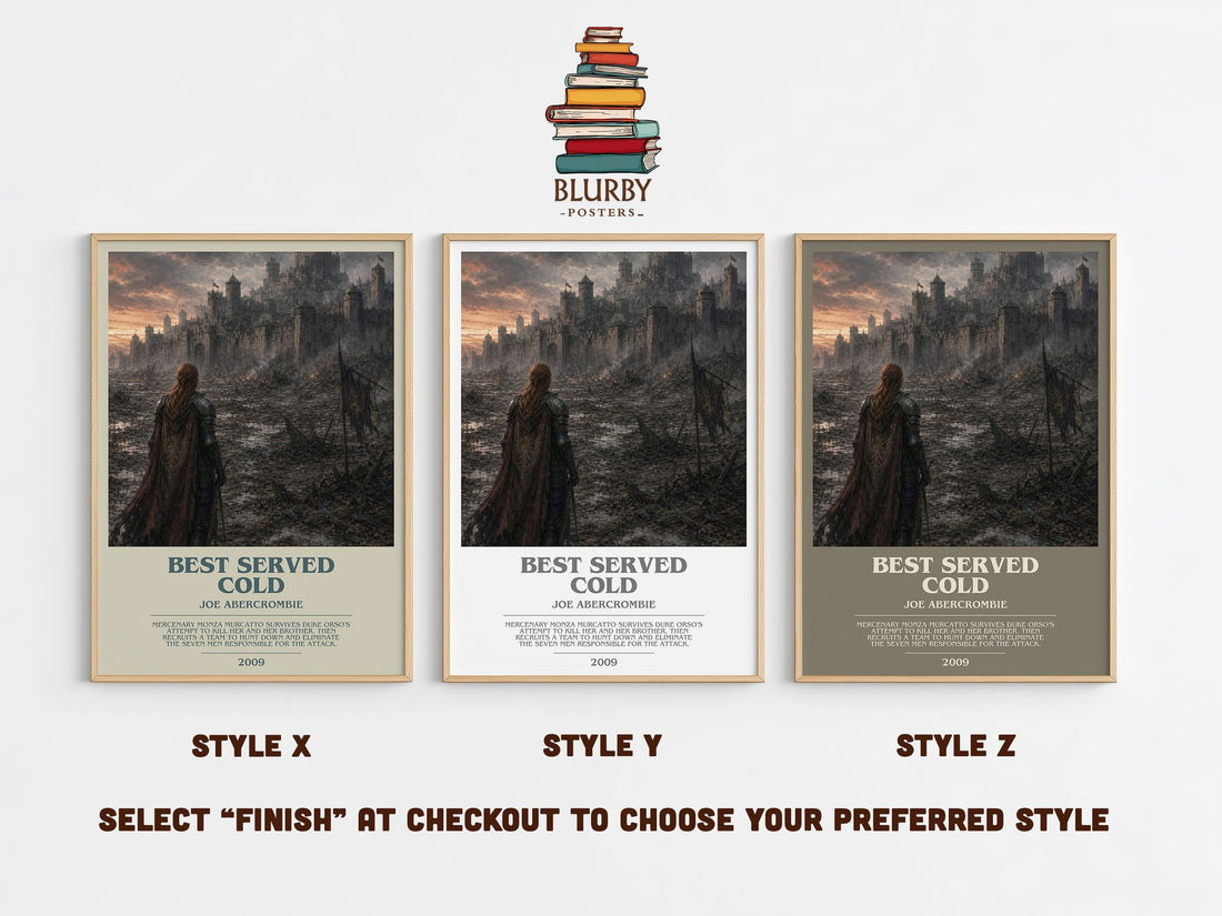 Best Served Cold bookish print in frame leaning in hallway – fantasy wall art (mockup)