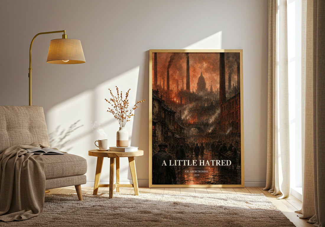 A Little Hatred watercolour print in frame leaning in hallway – fantasy wall art (mockup)
