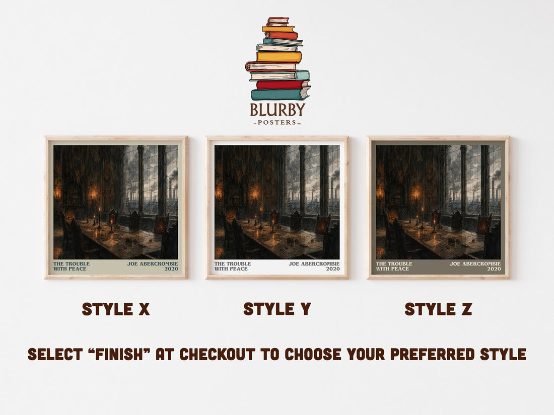 The Trouble with Peace literary print in frame leaning in hallway – fantasy wall art (mockup)
