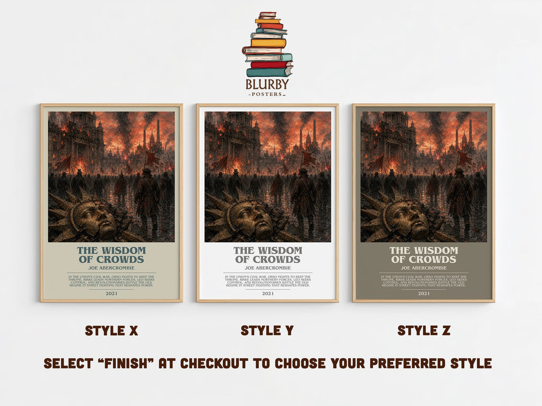 The Wisdom of Crowds bookish print in frame leaning in hallway – fantasy wall art (mockup)