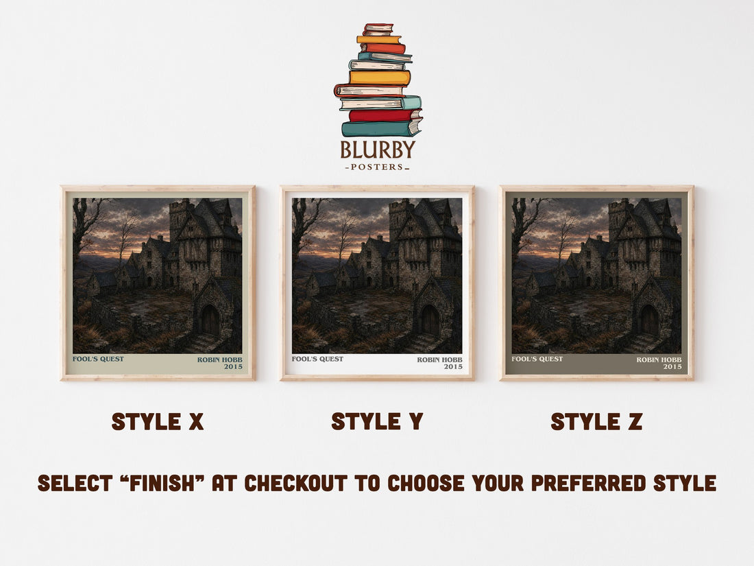 Fool's Quest literary print in frame leaning in hallway – fantasy wall art (mockup)