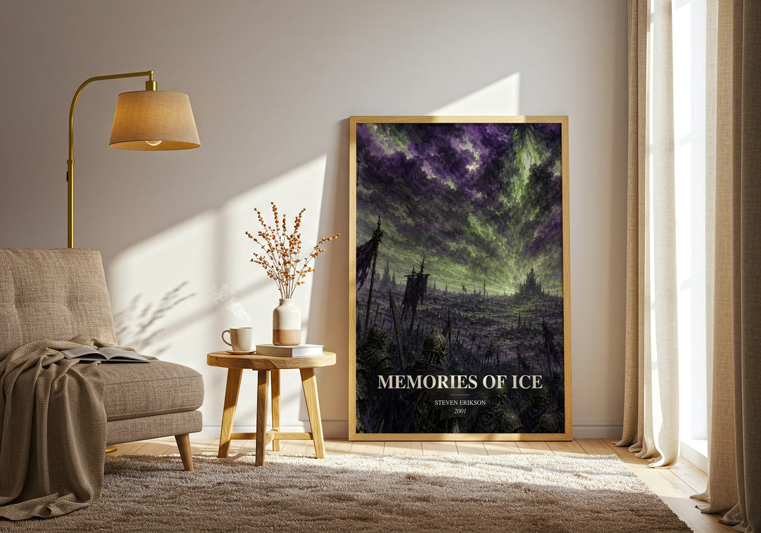 Memories of Ice watercolour print in frame leaning in hallway – fantasy wall art (mockup)