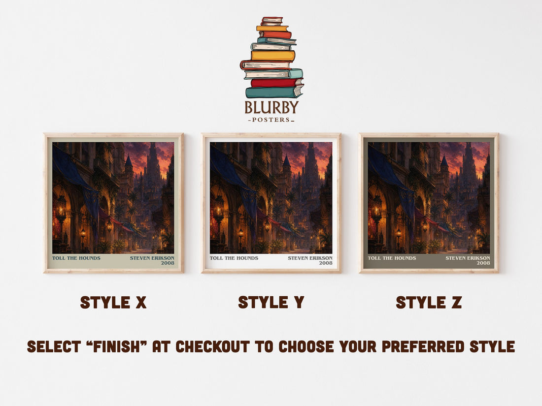Toll the Hounds literary print in frame leaning in hallway – fantasy wall art (mockup)