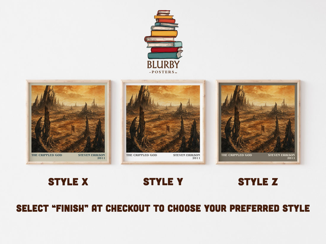 The Crippled God literary print in frame leaning in hallway – fantasy wall art (mockup)