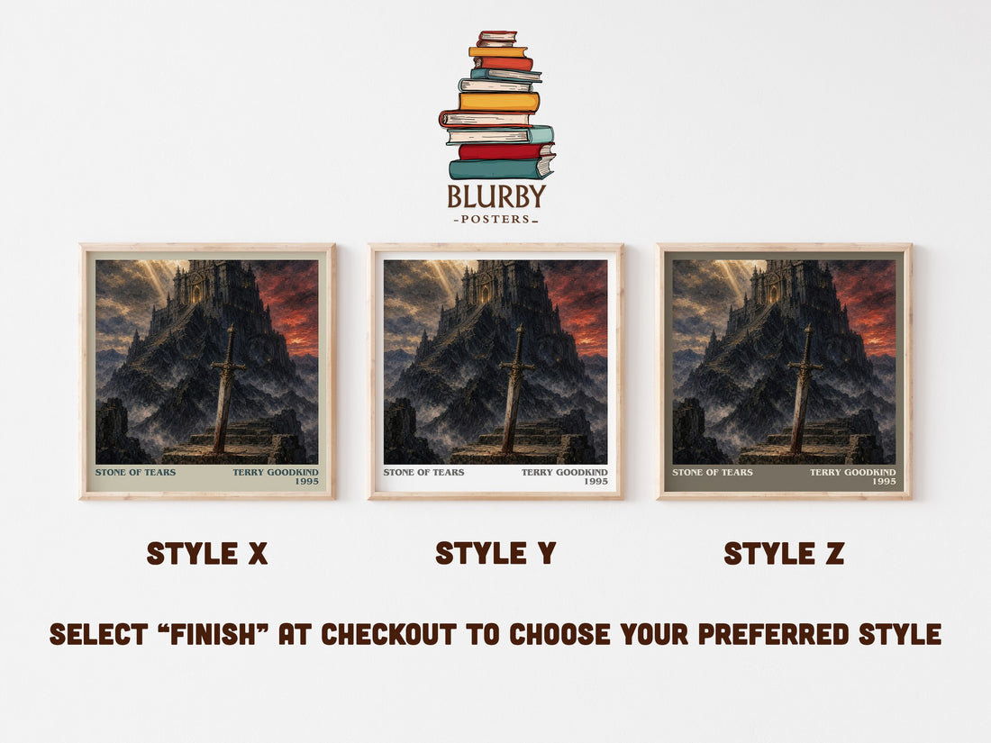 Stone of Tears literary print in frame leaning in hallway – fantasy wall art (mockup)
