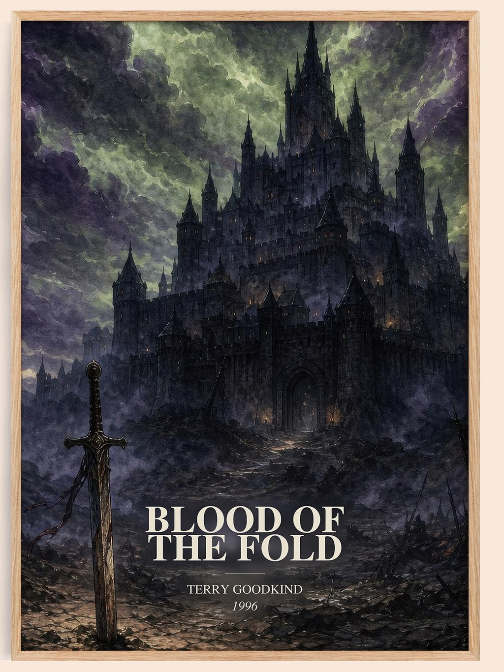 Blood of the Fold watercolour book poster by Terry Goodkind – framed literary art print