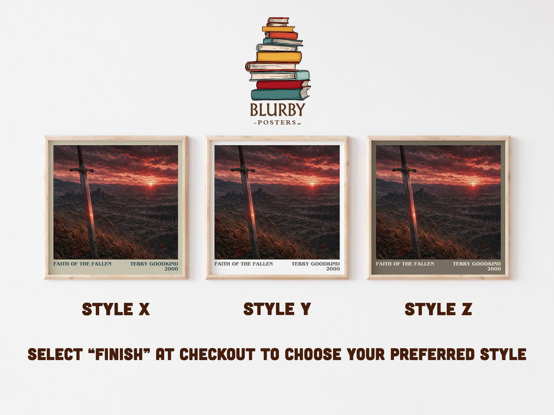 Faith of the Fallen literary print in frame leaning in hallway – fantasy wall art (mockup)