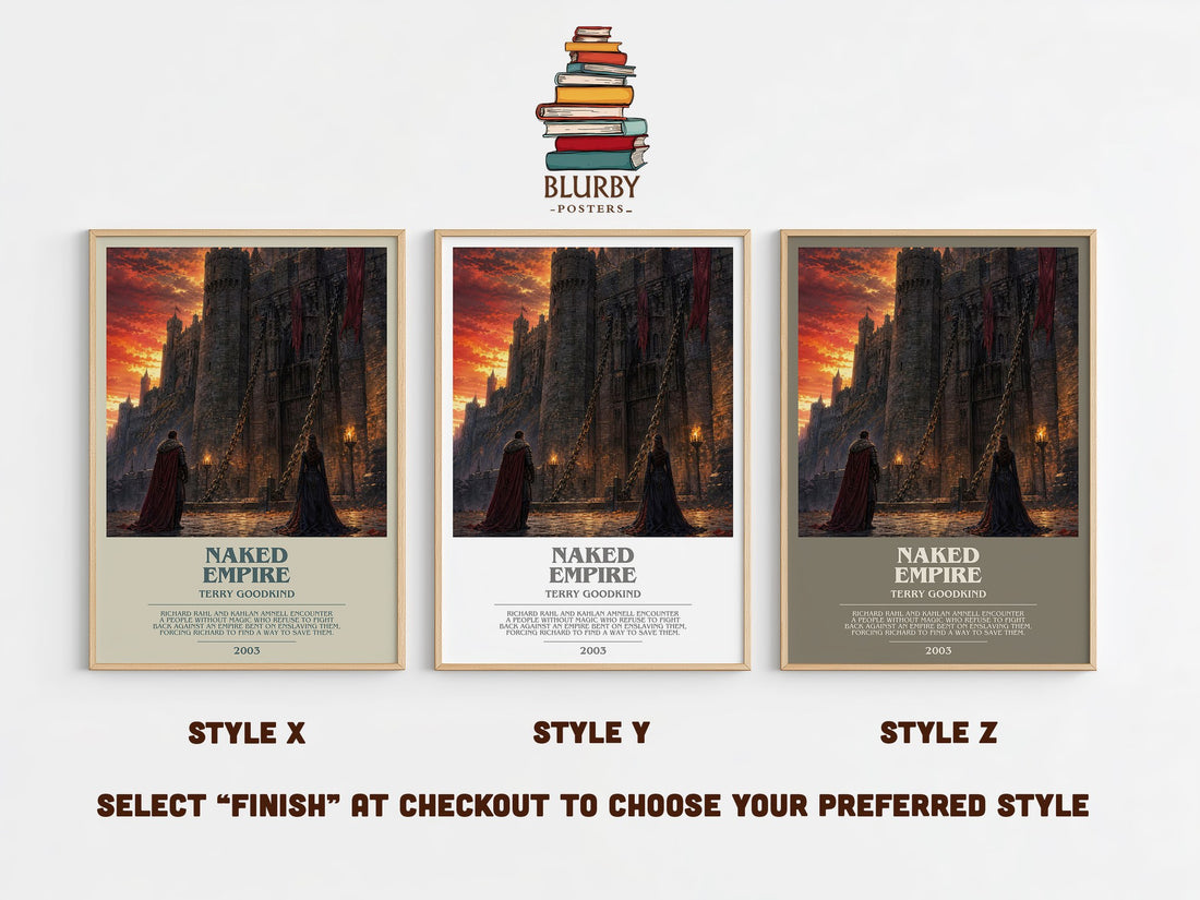 Naked Empire bookish print in frame leaning in hallway – fantasy wall art (mockup)